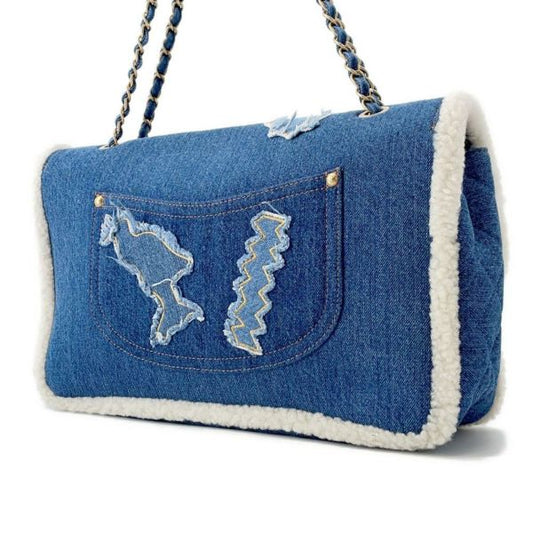 シャネル ココマーク エジプトライン デニム ムートン ダブルチェーン バッグ