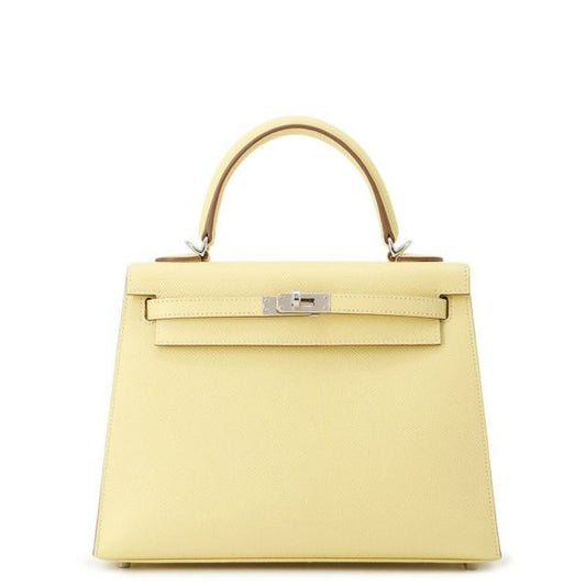 エルメス　ケリー25 外縫い ジョーヌプッサン/シルバー金具 エプソン K刻印 2wayショルダーバッグ